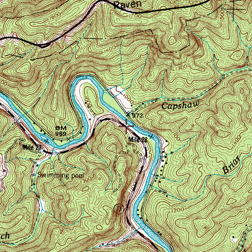 Topographic Map of Capshaw Branch, TN