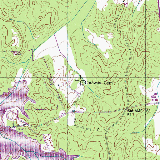 Topographic Map of Caraway Cemetery, TN