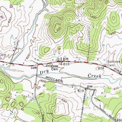 Topographic Map of Caraway Cemetery, TN