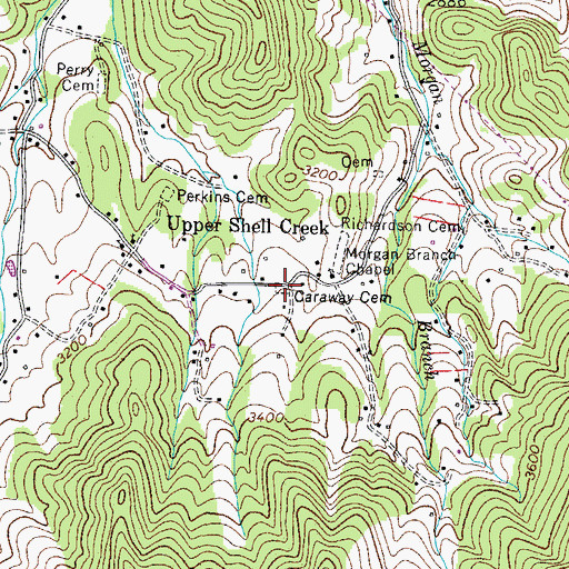 Topographic Map of Caraway Cemetery, TN