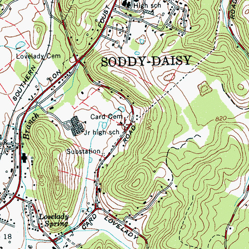 Topographic Map of Card Cemetery, TN