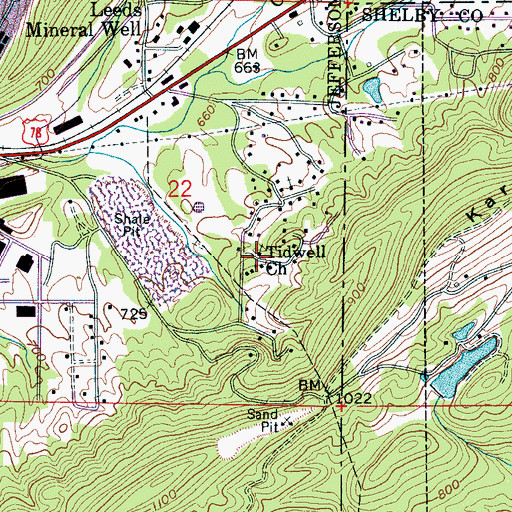 Topographic Map of Tidwell Church, AL