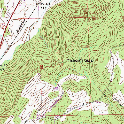 Topographic Map of Tidwell Gap, AL