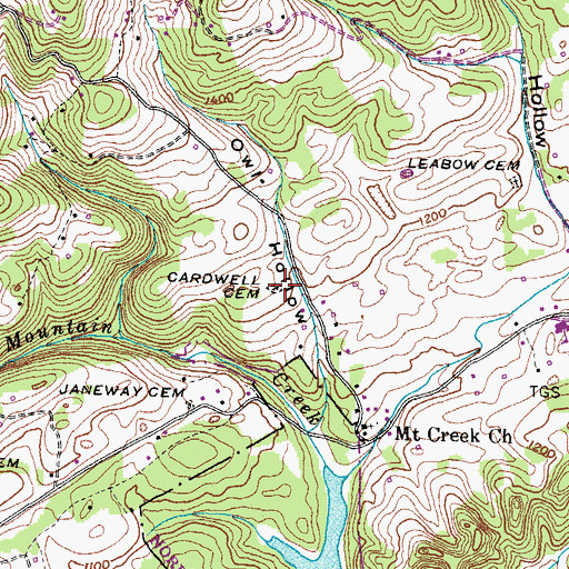 Topographic Map of Cardwell Cemetery, TN