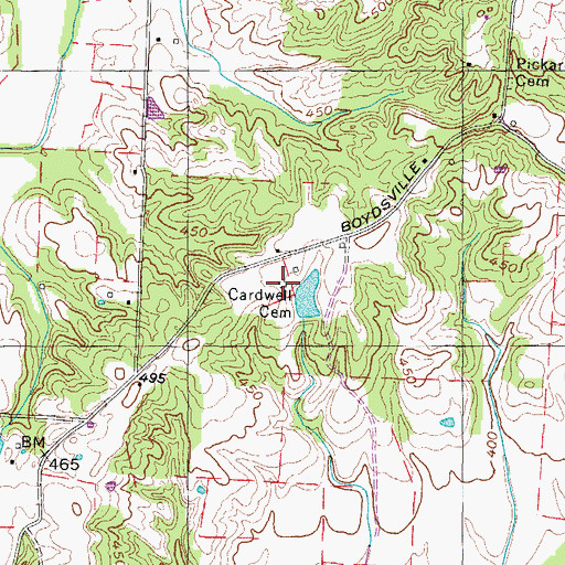 Topographic Map of Cardwell Cemetery, TN