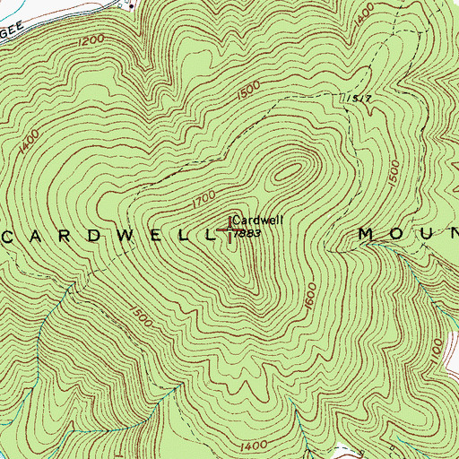 Topographic Map of Cardwell Mountain, TN
