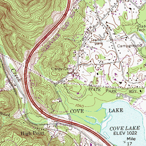 Topographic Map of Carey Cemetery, TN