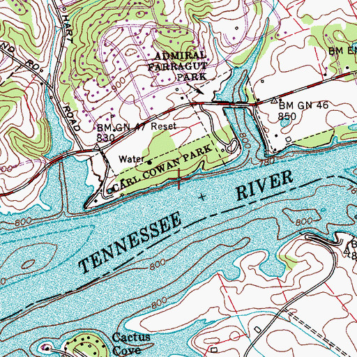 Topographic Map of Carl Cowan Park, TN