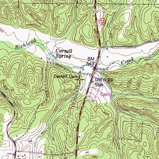 Topographic Map of Carnell Cemetery, TN
