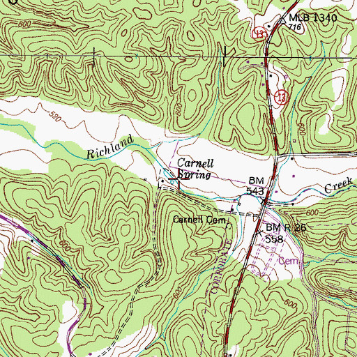 Topographic Map of Carnell Spring, TN