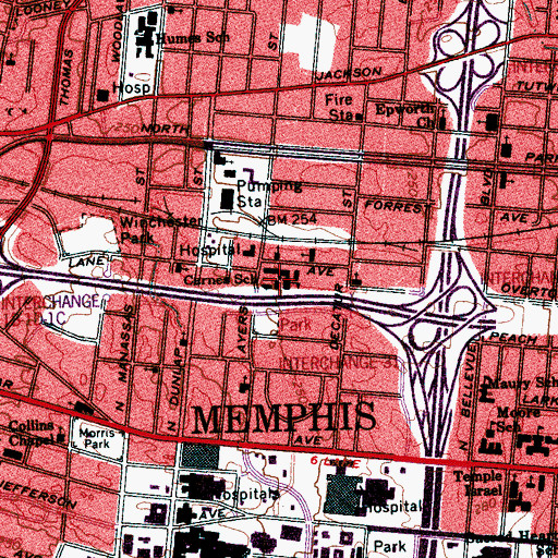 Topographic Map of Carnes School, TN