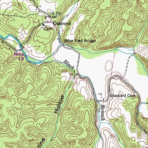 Topographic Map of Caroline Hollow, TN