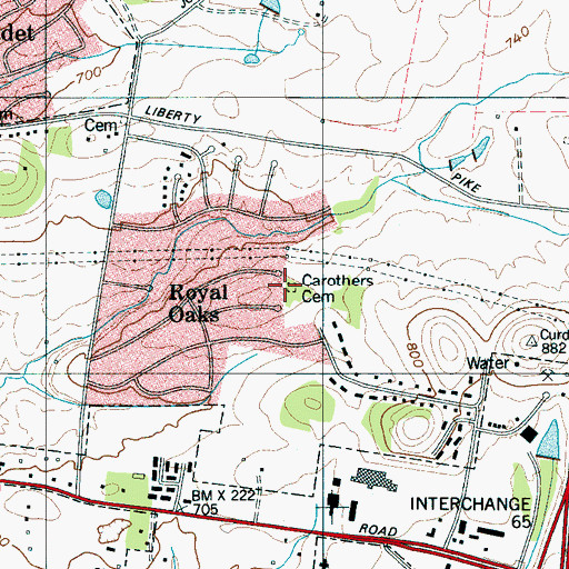 Topographic Map of Carothers Cemetery, TN
