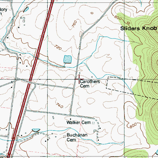 Topographic Map of Carothers Cemetery, TN