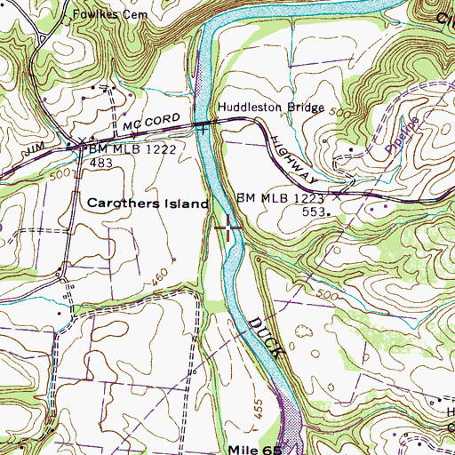 Topographic Map of Carothers Island, TN