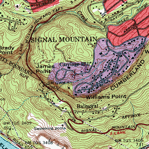 Topographic Map of Carriage Hill, TN