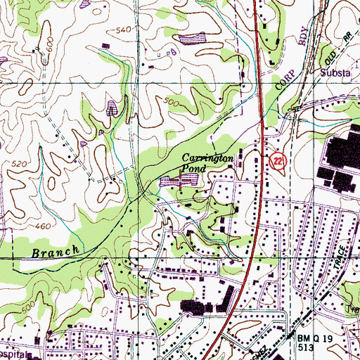 Topographic Map of Carrington Pond, TN
