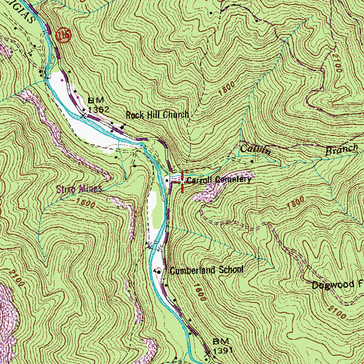 Topographic Map of Carroll Cemetery, TN