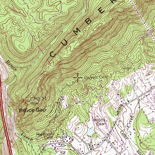Topographic Map of Carroll Cemetery, TN