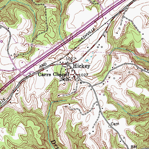 Topographic Map of Carrs Chapel School, TN