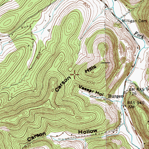 Topographic Map of Carson Hills, TN