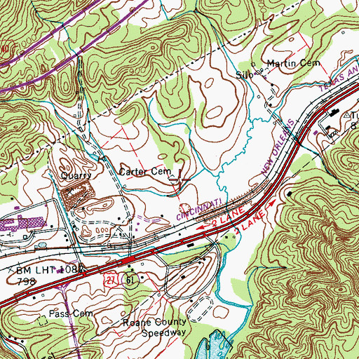 Topographic Map of Carter Cemetery, TN