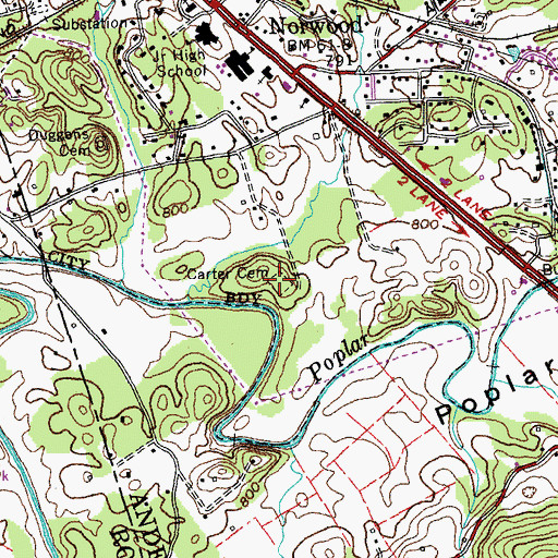 Topographic Map of Carter Cemetery, TN