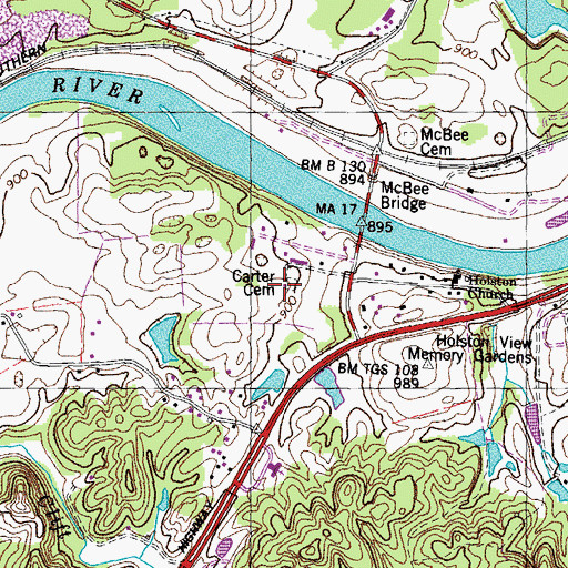 Topographic Map of Carter Cemetery, TN