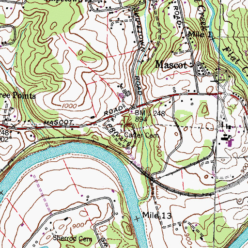 Topographic Map of Carter Cemetery, TN
