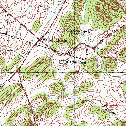 Topographic Map of Carter Cemetery, TN