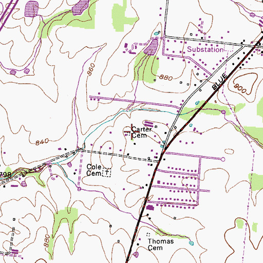 Topographic Map of Carter Cemetery, TN