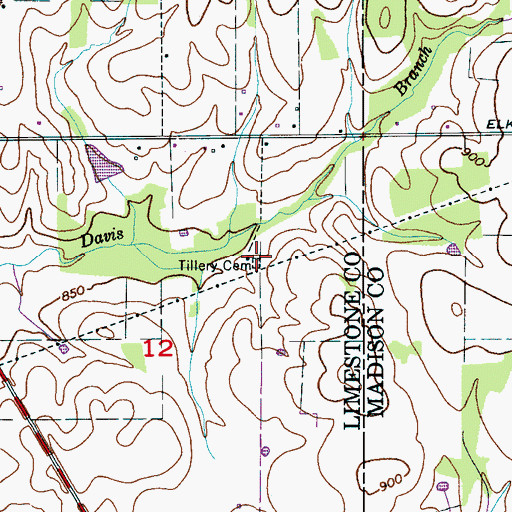 Topographic Map of Tillery Cemetery, AL