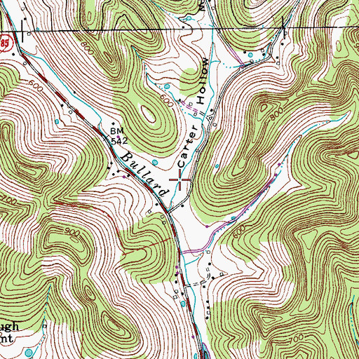 Topographic Map of Carter Hollow, TN