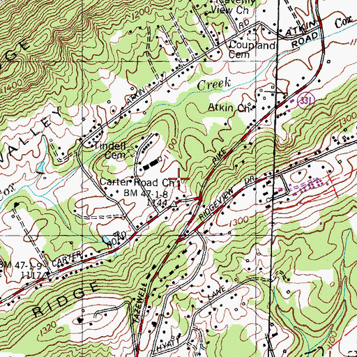 Topographic Map of Carter Road Church, TN