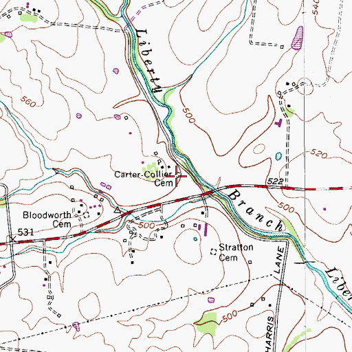 Topographic Map of Carter-Collier Cemetery, TN