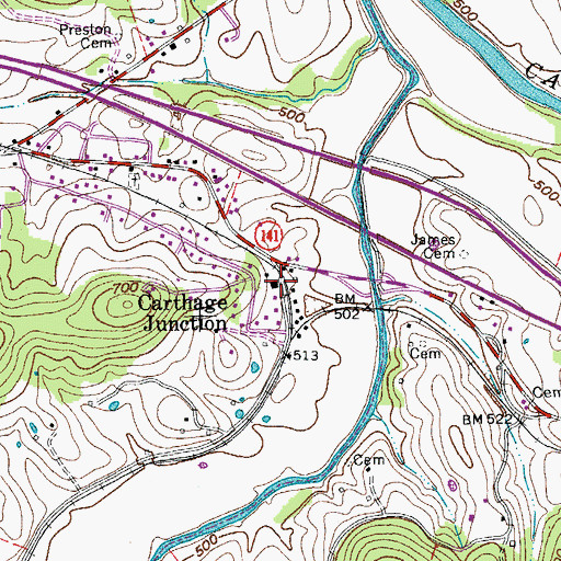 Topographic Map of Carthage Junction, TN