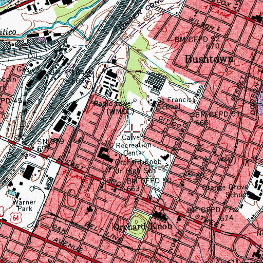 Topographic Map of Carver Recreation Center, TN