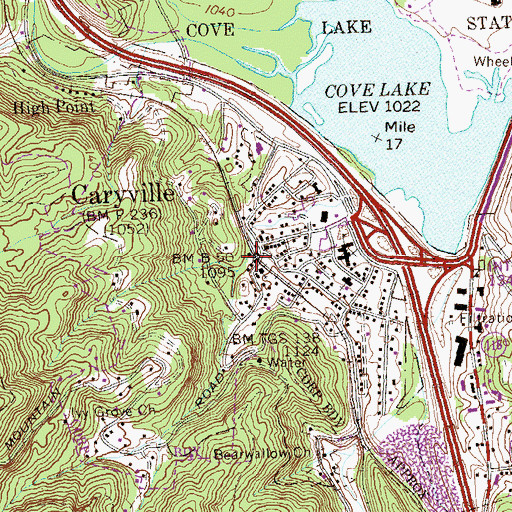 Topographic Map of Caryville, TN