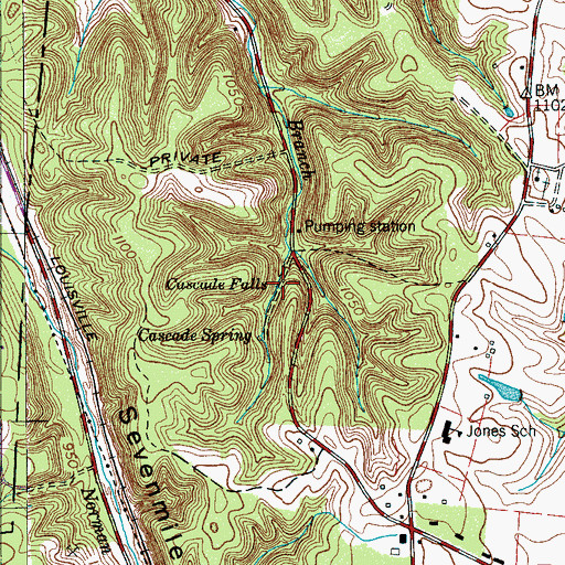 Topographic Map of Cascade Falls, TN
