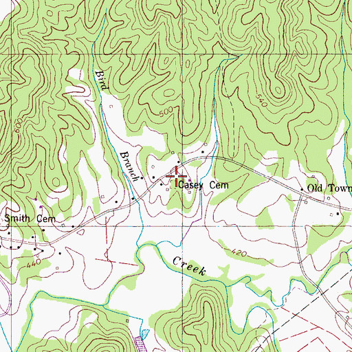 Topographic Map of Casey Cemetery, TN