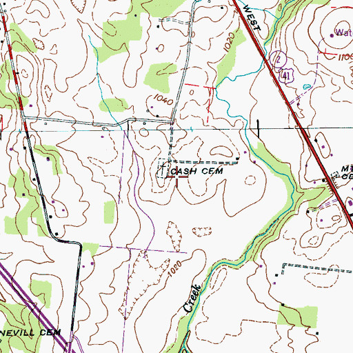 Topographic Map of Cash Cemetery, TN