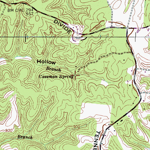 Topographic Map of Cassman Spring, TN