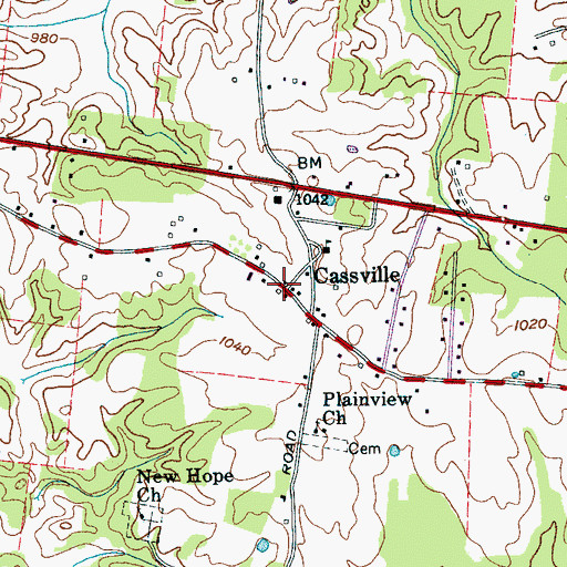 Topographic Map of Cassville, TN