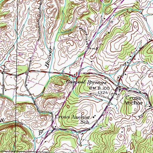 Topographic Map of Casteel Springs, TN
