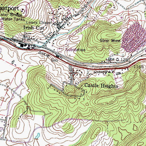 Topographic Map of Castle Heights, TN