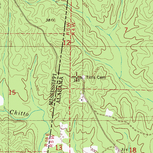 Topographic Map of Tims Cemetery, AL