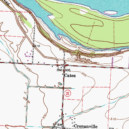 Topographic Map of Cates, TN