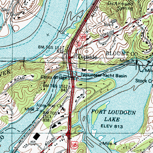 Topographic Map of Cates Bridge, TN