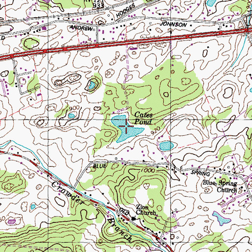Topographic Map of Cates Pond, TN