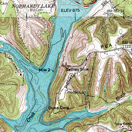 Topographic Map of Cathey Sink, TN